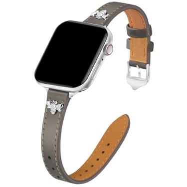 Imagem de JR.DM Pulseiras de couro fino compatíveis com Apple Watch 38 mm, 40 mm, 41 mm, 42 mm, 44 mm, 45 mm, 46 mm e 49 mm, design feminino para Iwatch Ultra SE séries 10 9 8 7 6 5 4 3 2 1