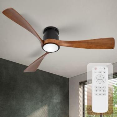 Imagem de iTni Ventilador De Teto 52 Polegadas Com Luzes, Ventiladores Madeira Embutidos Controle Remoto, Luz Regulável, 3 Circuitos, 6 Velocidades, Motor Cc Silencioso, Para Quarto, Sala Estar, Escritório, A
