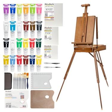 Imagem de MEEDEN Kit De Pintura Com Cavalete Francês, Conjunto Tinta Acrílica 24 Cores, 10 Pincéis, Tela E Materiais Arte, Ótimo Para Artistas Iniciantes