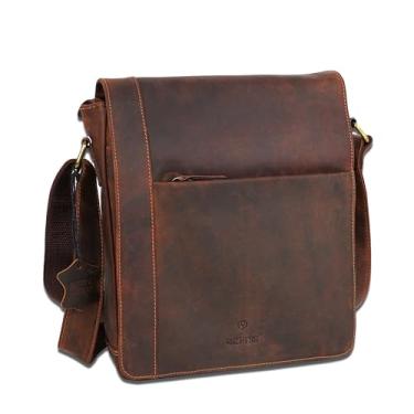 Imagem de ROCHERE Bolsa tiracolo de couro – Bolsa tiracolo vintage com aba e fecho de zíper – Design com vários bolsos para homens e mulheres – Elegante e funcional