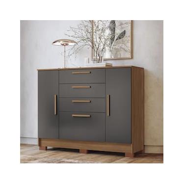 Imagem de Cômoda Santos Andirá Pinhais com 2 Portas, 4 Gavetas, 1 Prateleira e 1 Cabideiro - 130,2cm de largura