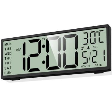 Imagem de XREXS Relógio de parede digital de 14,5 polegadas operado por bateria com tela LCD de grandes dígitos, temporizador grande com temperatura, data, semana, horário automático, despertador para sala de