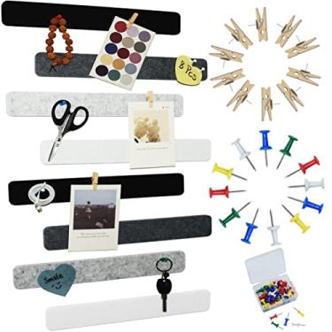 Imagem de YOUDEFUL 8 peças de tiras para quadro de avisos, tiras de barra de feltro preto branco cinza com 50 pinos, tiras autoadesivas de feltro de cortiça para parede para exibir suas notas, fotos, horários, anúncios