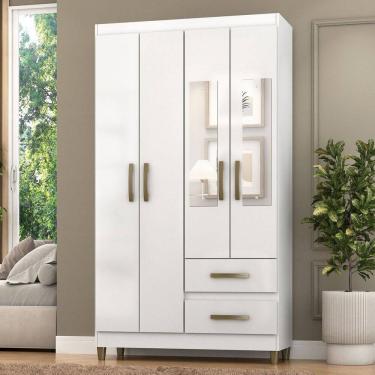 Imagem de Guarda-Roupa Solteiro Illinois 4 Portas 2 Gavetas com Espelho Branco - Pnr Móveis