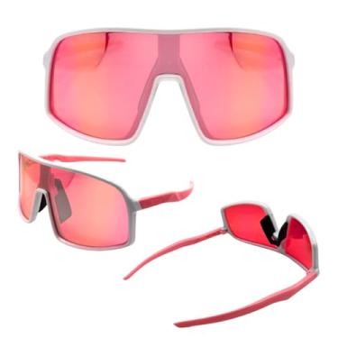 Imagem de Óculos de Sol Esportivo Ciclismo Bike Mtb Corrida Maratona Beach Tennis Altinha Proteção Facial Unissex - DTUMNC Joachim (Branco Lente Rosa Haste Rosa)