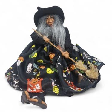 Imagem de Enfeite Bruxa com a Vassoura para Pendurar Halloween 38 cm