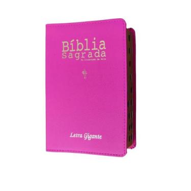 Imagem de Bíblia sagrada  letra gigante  ntlh  capa de luxo pink  com índice  co