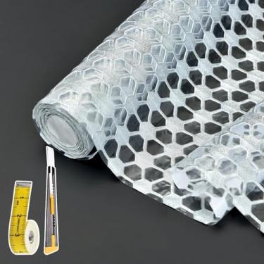 Imagem de Kimhan Forro De Gaveta E Prateleira Para Armário Cozinha: 12 Pol X 20 Pés, Papel Adesivo Antiderrapante À Prova D'Água, Geladeira, Quadrado Prateado, Fácil Usar No Banheiro Com Faca Fita Métrica