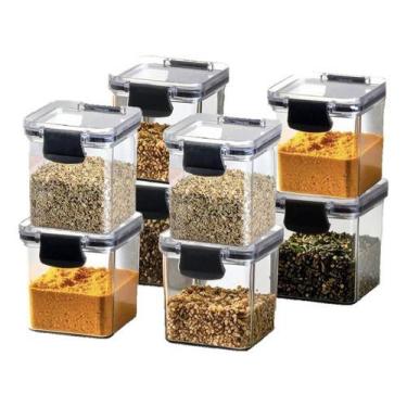 Imagem de Kit 08 Porta Tempero Pote Hermético 260ml Cozinha Empilhável - Plasnor