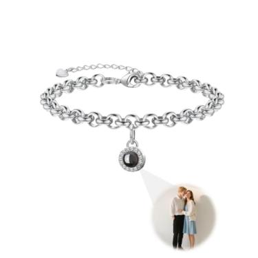 Imagem de Toodoumama Conjunto de joias com foto de projeção personalizada: colar e pulseira com pingente com imagem dentro, presente memorial criativo para casais/mãe - filha/melhores amigos, regular, Cobre
