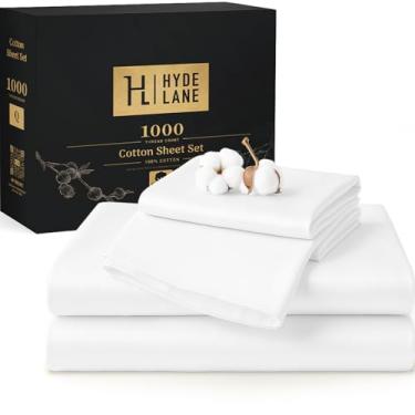 Imagem de Hyde Lane Lençóis King divididos para cama ajustável - 100% algodão de alta densidade 1000 fios, bolso profundo, branco, conforto luxuoso, conjunto de 5 peças 259.1 cm x 274.3 cm (1)/39x80+45.7 cm