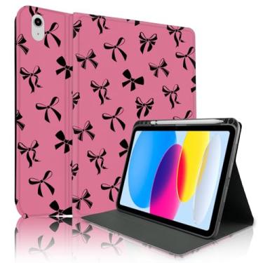 Imagem de TopPerfekt Capa para iPad 11th (A16) 11 polegadas 2025 / iPad 10ª geração 11 polegadas 2022, laço preto fofo chique adorável com porta-lápis para crianças, meninos, meninas, antiderrapante, antichoque