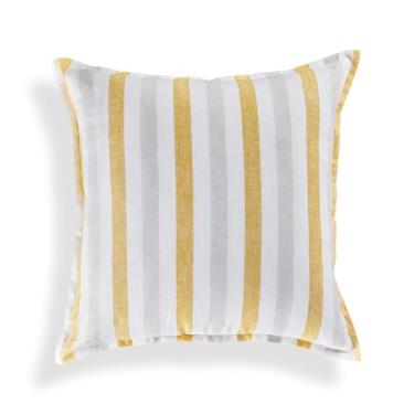 Imagem de Solino Home Capa de almofada de linho 50 x 50 cm - 100% linho europeu amarelo e cinza listra decorativa fronha com zíper invisível - Santa Barbara, capa de almofada para sofá, cama, cadeira