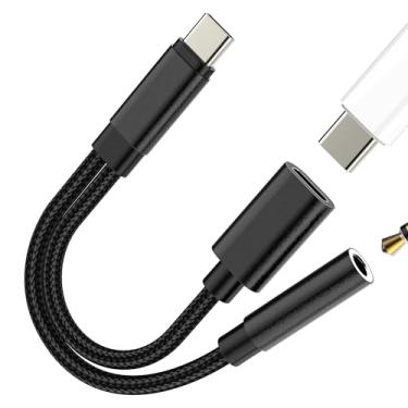 Imagem de Adaptador de áudio USB C para fone de ouvido de 3,5 mm para Apple (2 em 1), cabo carregador tipo C, divisor auxiliar de fone de ouvido para iPhone 16 15 Pro Max, compatível com Samsung S25 S24, fone