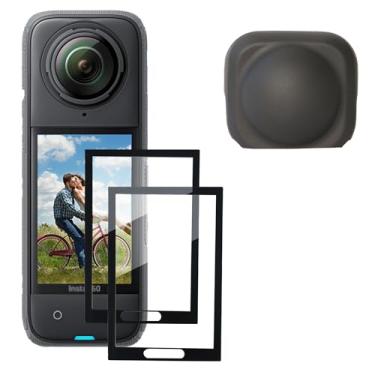 Imagem de PCTC Pacote com 2 protetores de tela + tampa de lente de silicone para acessórios Insta360 X5/insta360 X4, acessórios para conjuntos de protetores de lente Insta360 X4/X5