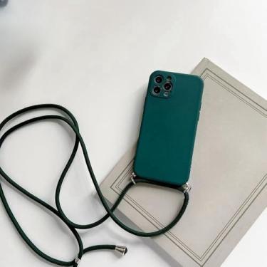 Imagem de Capa de silicone líquido com alça e cordão para colar transversal para Xiaomi 8 9 10 10S 10T 11 Lite Ultra 11i 11X Pro 6X, verde escuro, para Xiaomi Mi 8 Pro