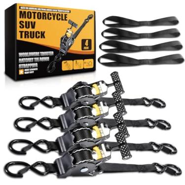 Imagem de Performance Master Tiras de catraca retráteis, pacote com 4, 2,5 cm x 3,5 m (força de ruptura de 0,7 kg) - Tiras de amarração autoretráteis para caminhão, carga, reboque, motocicleta, SUVs, preto