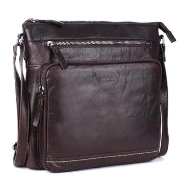 Imagem de LEDERBUCK Olga Bolsa tiracolo feminina extragrande de couro legítimo – Bolsa de ombro macia com zíper triplo, Marrom, Extra Large