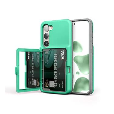 Imagem de WeLoveCase Capa carteira para Samsung Galaxy S23 com suporte para cartão de crédito e espelho oculto, proteção completa à prova de choque capa para telefone projetada para Samsung Galaxy S23 5G, 6,1 polegadas verde menta