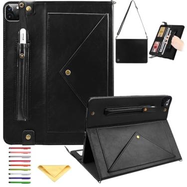Imagem de UUcovers Capa tiracolo para iPad Pro de 11 polegadas M4 2024 (modelo: A2836 A2837 A3006) com suporte para lápis/alça de ombro/alça de mão/bolsos, capa carteira magnética de couro sintético com suporte