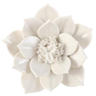 Imagem de ALYCASO Decoração de parede de flor de cerâmica arte 3D artesanal escultura de flores presentes modernos para sala de estar corredor quarto sala de jantar ao ar livre branco I3 9 cm
