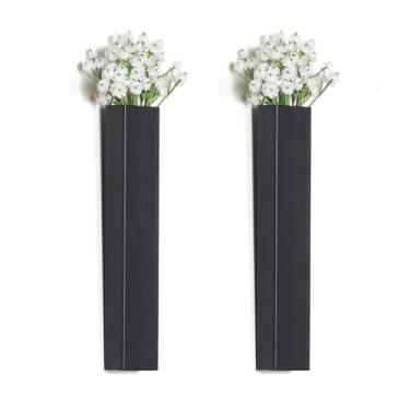 Imagem de Pretty Jolly Vaso de metal moderno boho para decoração de parede, decoração de parede, flores artificiais para sala de estar, quarto, branco, conjunto de 2 pretos