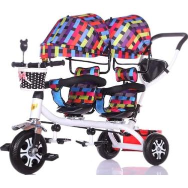 Imagem de Carrinho De Bebê Duplo Infantil Para Bicicleta De Triciclo Duplo 1-3-7 Anos De Idade Leve Grande, E