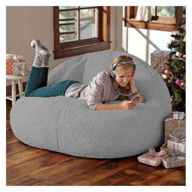 Imagem de Sofá preguiçoso de lã de cordeiro transfronteiriço sala de estar estudo casual único duplo saco de feijão poltrona capa de sofá (cinza-claro)