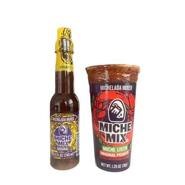 Imagem de Miche's-Mix Conjunto de presente original Michelada Mix, frasco de 236 ml com copo de 36 g com borda de pimenta e limão