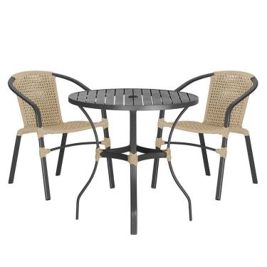 Imagem de 02 Cadeiras Floripa E Mesa Roma 100cm Preta Trama Rami