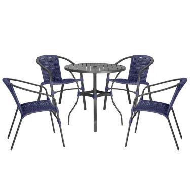Imagem de 04 Cadeiras Floripa E Mesa Roma 80cm Preta Trama Azul