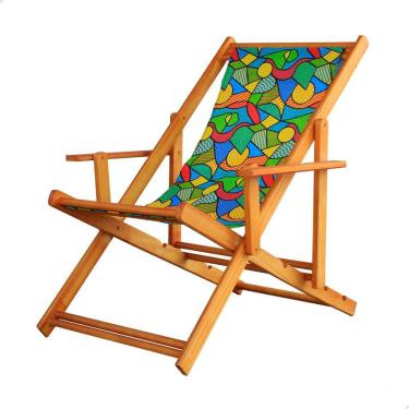 Imagem de Espreguiçadeira Preguiçosa Dobrável Envernizada Mel em Madeira Maciça Tecido