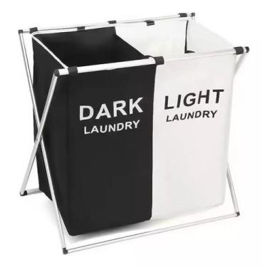 Imagem de Cesto de Roupa Suja Dobrável com 2 Compartimentos  Organizador de Lava