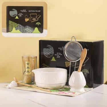 Imagem de Conjunto Matcha, 8 peças de cerâmica matcha tigela e batedor kit com padrão de cogumelo, chawan japonês tradicional, chasen de bambu, colher e peneira, presente para amantes de chá, acessórios de