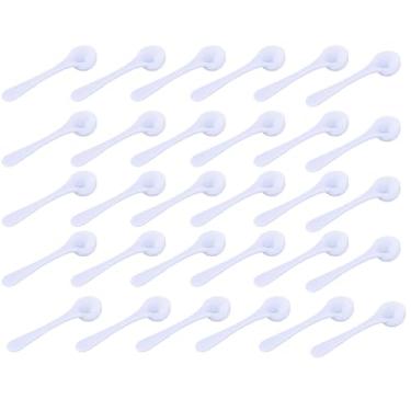 Imagem de Pacote com 30 colheres de chá, colheres de plástico brancas (5 ml), colher de cabo longo para medir café, proteínas, grãos, especiarias, pós, alimentos para animais de estimação, utensílios de cozinha