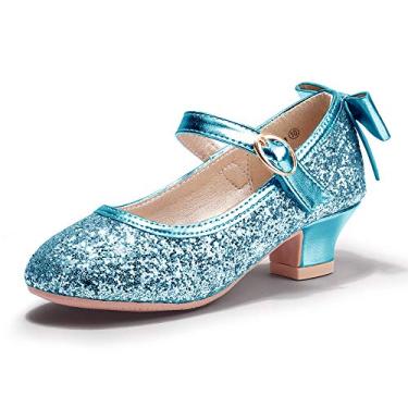 Imagem de Pandaninjia – Vestido de festa de casamento com salto e salto largo, Blue Sequin, 11 Little Kid