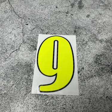 Imagem de Horayten Adesivos de número de corrida locomotiva fita de capacete de motor estilo de carro adesivos cortados fibra de carbono amarelo fluorescente (9, altura 10 cm)