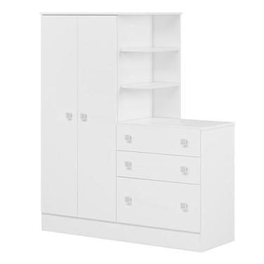 Imagem de Guarda Roupa Com Cômoda Infantil Doce Sonho 2 Portas E 3 Gavetas Branco - Qmovi Branco