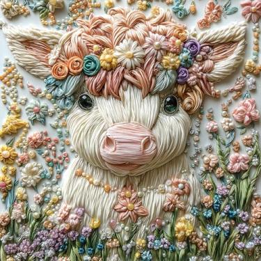 Imagem de Crystal Highland Cow 500 Piece Puzzles for Adults Cute Cow Flower Animal Jigsaw Puzzles 500 Pieces Highland Cow Diamond Art Difficult Unique Family Challenging Puzzle (20"x20")