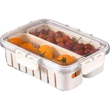 Imagem de Cesto Organizador de Geladeira com Tampa e Divisórias Removíveis - Plástico Transparente Empilhável para Alimentos