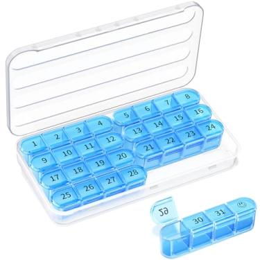 Imagem de Colorwing Organizador de comprimidos mensal premium de 31 dias, organizador de medicamentos para viagem de 4 semanas com 32 compartimentos para dia/mês, organizador de comprimidos de 30 dias, estojos