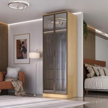 Imagem de Guarda Roupa 81cm c/ 2 Portas Reflecta e Led 100% MDF - Mambel Q, Olmo