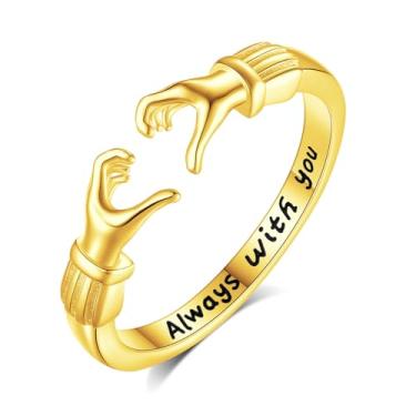 Imagem de INFUSEU Anel de coração de ouro, feminino, adolescente, namorada, amizade, compromisso, amor, presentes para sua filha, jovem, esperança sempre com você, anéis fofos de dedo do dedo, abraço, faixa