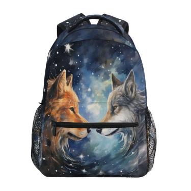 Imagem de Mochila ALAZA Wolf Galaxy para crianças escolares 40,5x29x17,5cm