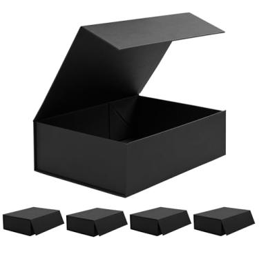 Imagem de HcoHlow Caixa de presente preta com tampas para presentes, 22 x 17 x 7 cm, caixa de proposta dobrável para padrinhos com fecho magnético para embalagem de presente, pequena caixa de presente para