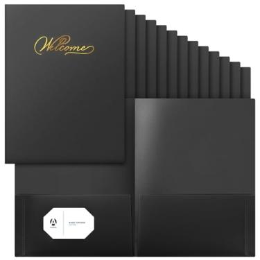 Imagem de Henoyso 24 pastas de boas-vindas com dois bolsos pasta de plástico 24 x 30,5 cm folha dourada carimbada pastas de apresentação de boas-vindas inserção de cartão de visita para membros, igreja, equipe