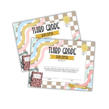 Imagem de Certificado de graduação de diploma de terceiro ano pacote com 30 unidades 21,6 x 28 cm Tan Checkered Superlatives Class Awards Achievement Completion Recognition Teachers 3rd