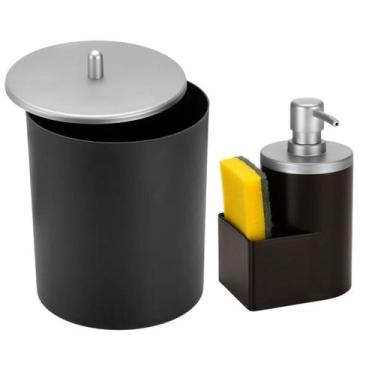 Imagem de Kit Organizador Pia Cozinha Lixeira Bancada 5L e Dispenser de detergen