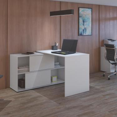 Imagem de Mesa De Computador Em L 4 Nichos Geórgia Branco