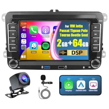 Imagem de Rádio automotivo 2 + 64 G Android 15 para VW Jetta Passat Tiguan Polo Touran Beetle, rádio com tela sensível ao toque de 17 cm, sem fio, Carplay, Android, navegação automática, espelho, Bluetooth, FM